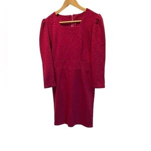 Fuchsia Handmade Long Puff Sleeve Square Neck Mid Length Dress S